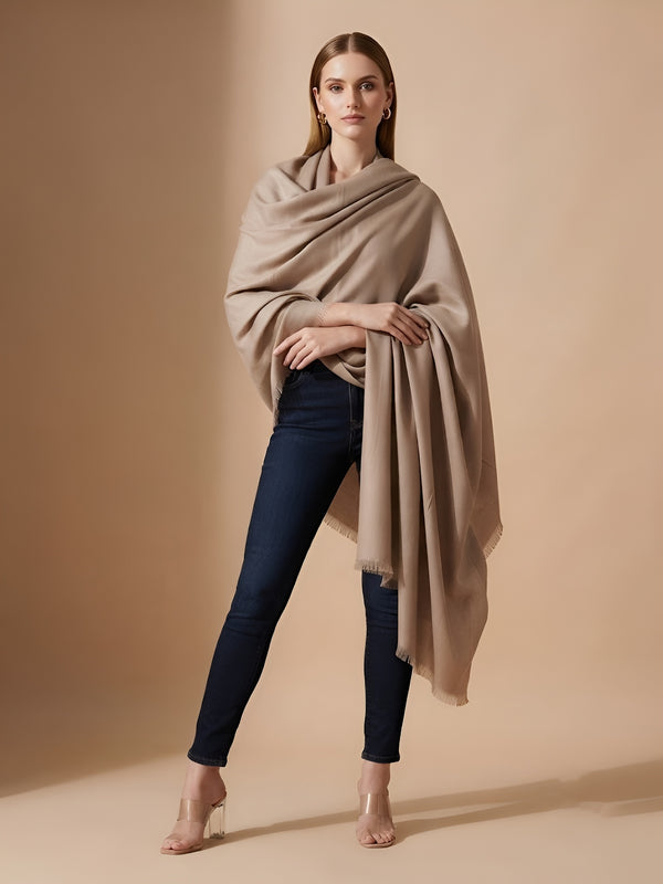 Everyday Micro Wool Solid Beige Stole | Soft & Lightweight Wrap