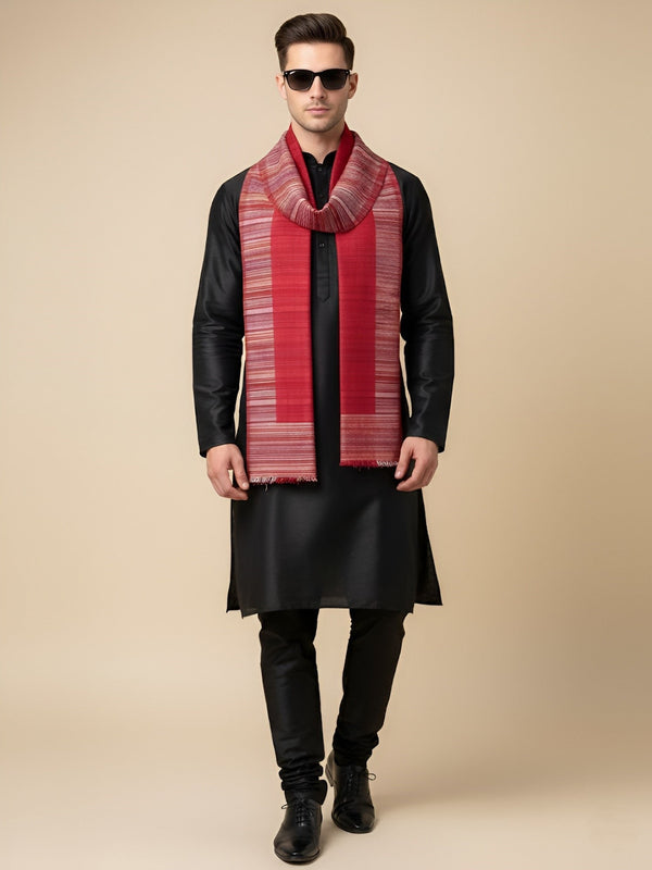 Reversible Woolen Mens Stole with Classic Striped Weave | Elegant Winter Wrap (80 × 28 Inches)