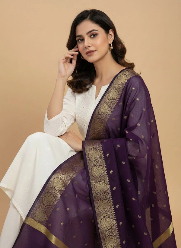 Purple Woven Ethnic Motif Dupatta | Elegant Traditional Drape