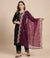 Wine Organza Women Dupatta – Scalloped Cutwork Border with Buti Work