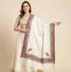 Naqsh-e-Kashmir Inspired Kani Paisley & Geometric Border Wool Blend White Shawl