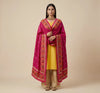 Luxe Chinon Kutch & Phulkari Heritage Art Mirror Work Embroidered Pink Dupatta with Ornate Border