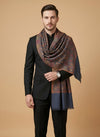 Noble Mens Wool Blend Floral Kani Weave Grey Stole