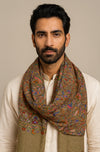 Bamboo Silk Bottle Green Kashmiri Mens Stole with Classic Paisley Weave | Elegant Ethnic Accessory | 80×28 Inches