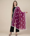 Wine Nazneen Chiffon Embroidered Dupatta with Floral Work
