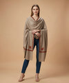 Regal Woven Border Accent Corner Wool Blend Beige Stole| Kashmiri Inspired