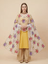 Luxe Organza Womens White Dupatta with Floral Brush Print Embellishment