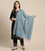 Blue Cotton Dupatta with Golden Stripe Weave & Tassel Border