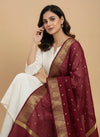 Maroon Woven Ethnic Motif Dupatta | Elegant Traditional Drape