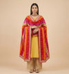 Luxe Chinon Multicolour Mirror Work Embroidered Phulkari Dupatta with Scalloped Lace Border