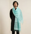 Cotton Mens Dupatta – Blue with Diamond Cut Work & Woven Border