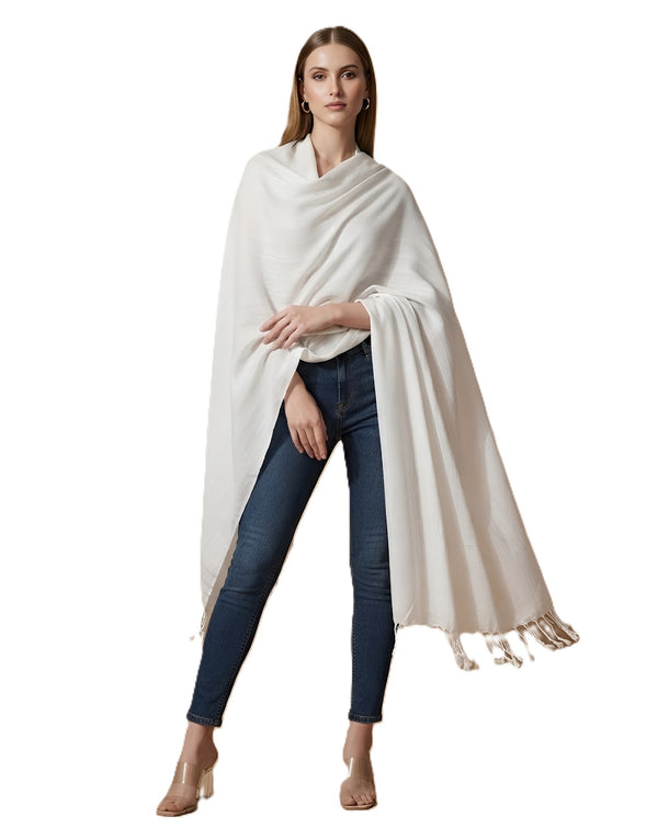 Everyday Solid Textured Viscose White Women's Stole | Lightweight Wrap