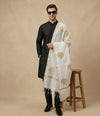 Organza Zari Buta Mens Dupatta – Off White Tone with Gold Woven Design