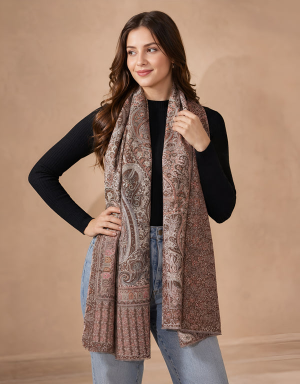 Everyday Bamboo Silk Heritage Printed Reversible Beige Stole