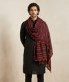 Maroon Nazneen Chiffon Mens Dupatta with Multicolor Stripes & Pom Pom