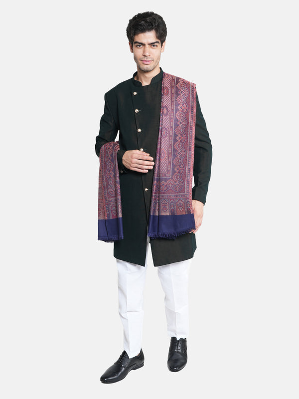 Blue Jamawar Wool Blend Mens Shawl with Intricate Paisley Weave – 80×40 Inches