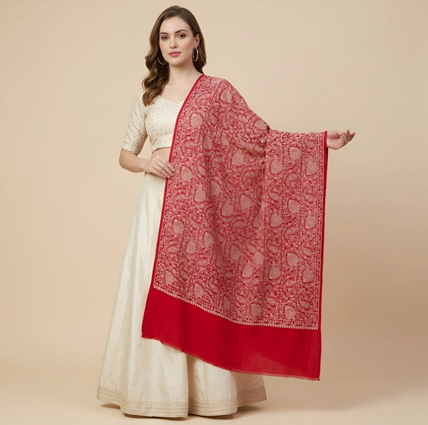 Naqsh-e-Kashmir Sozni Jaal Embroidered Pink Shawl | Traditional Kashmiri Wool Blend