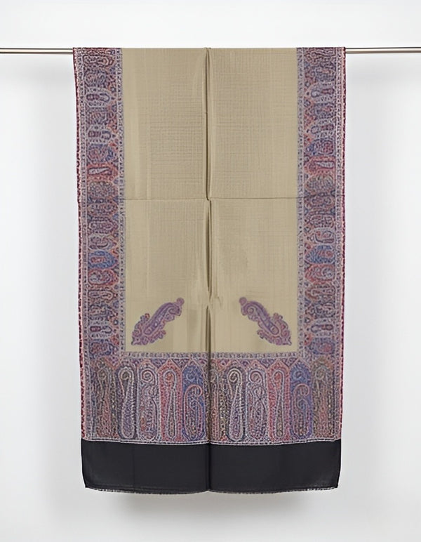 Bamboo Silk Gold Mens Shawl with Ornate Paisley Border | Classic Heritage Wrap (80 × 40 Inches)