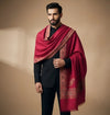 Mir-e-Khas Men's Kashmir-Inspired Kani Paisley & Geometric Border Wool Blend Red Shawl