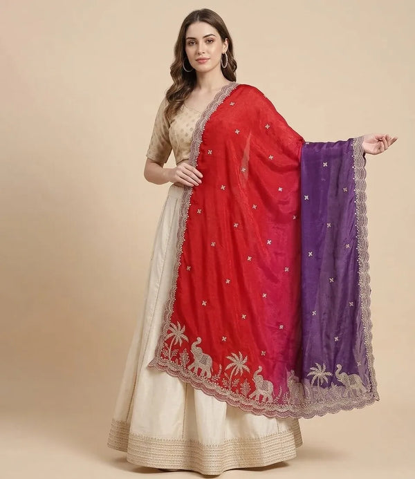 Luxe Fendi Womens Pink Dupatta with Heritage Zari Buti & Elephant Work