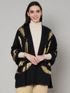 Wool Black Feather Motif Women Stole | Elegant Woven Wrap with Metallic Accents (80 × 28 Inches)