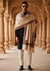Woolen Mens Shawl in Beige with Multicolour Kashmiri-Inspired Embroidered Border (80 x 40 Inches)
