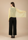Micro Wool Yellow Feather Motif Women Stole | Soft Wrap with Subtle Woven Accents (80 × 28 Inches)