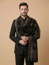 Noble Kani Woven Paisley Border Wool Blend Black Stole