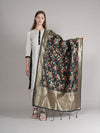 Black Paithani Silk Dupatta with Multicolour Floral Zari Weave (Size: 2.5x1 m Approx)