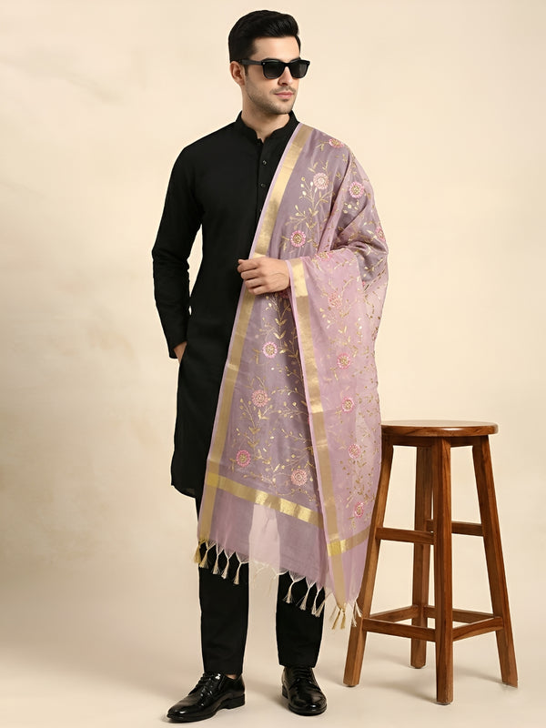 Organza Meena Jaal Mens Dupatta – Rani with Gold Woven Design