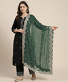 Georgette Leheriya Women Green Dupatta with Embroidered Scallop Border & Butti Work