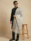Organza Meena Jaal Mens Dupatta – White with Gold Woven Design