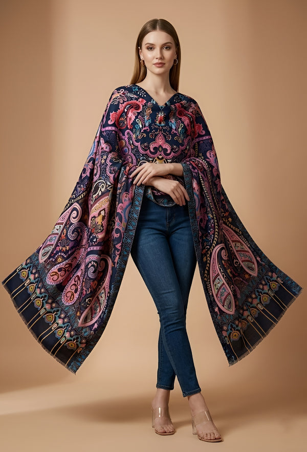 Signature Bamboo Silk Paisley PrintedStole | Heritage Ornamental Floral Print
