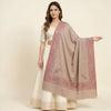 Naqsh-e-Kashmir Inspired Kani Paisley & Geometric Border Wool Blend Brown Shawl