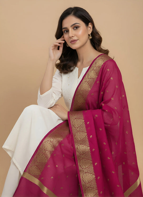 Pink Woven Ethnic Motif Dupatta | Elegant Traditional Drape