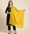 Yellow Nazneen Chiffon Dupatta with Multicolor Stripes & Pom Pom Border