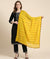 Yellow Nazneen Chiffon Dupatta with Multicolor Stripes & Pom Pom Border