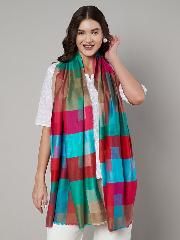 Bamboo Silk Women Stole with Contemporary Checkered Weave | Soft Drape | 80×28 Inches