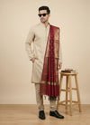 Banarasi Silk Mens Dupatta – Maroon with Zari Buta & Border Work