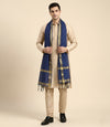 Cotton Silk Mens Dupatta – Navy Blue with Zari Buta & Border Work