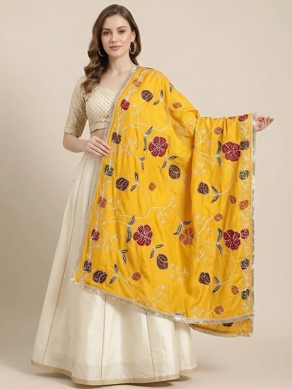 Luxe Cosmos Womens Yellow Dupatta with Zari Brush Print & Lace Border