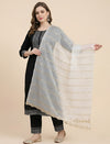 Net White Dupatta with Twill Zari Sequin Wave Work