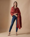Regal Kani Weave All-Over Floral Jaal Wool Blend Red Stole | Kashmiri Inspired
