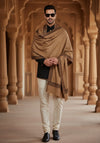 Woolen Mens Shawl in Warm Mocha Brown with Heritage-Inspired Embroidered Border (80 x 40 Inches)