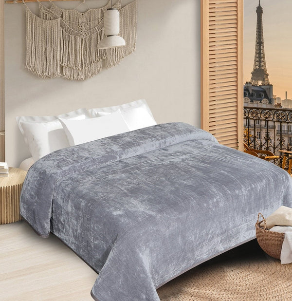 Super Soft Solid Velvet Finish Grey Flannel AC Blanket (Size: 90 x 90 Inches) Blanket My Store