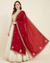 Luxe Vichitra Women Rani Dupatta with 4 Side Scalloped Embroidered Border & Buti Embellishment