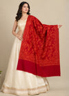 Naqsh-e-Kashmir All-Over Floral Woven Kani Jacquard Wool Blend Red Shawl