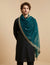 Teal Twill Net Mens Dupatta – Scalloped Cutwork Border with Buti Work