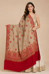 Naqsh-e-Kashmir Woven Kani Jacquard Red Shawl with All-Over Buttis & Solid Panel