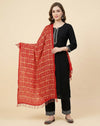 Chinon Bandhani Print Crush Women Red Dupatta with Traditional Motif Grid Design & Tassel Detailing